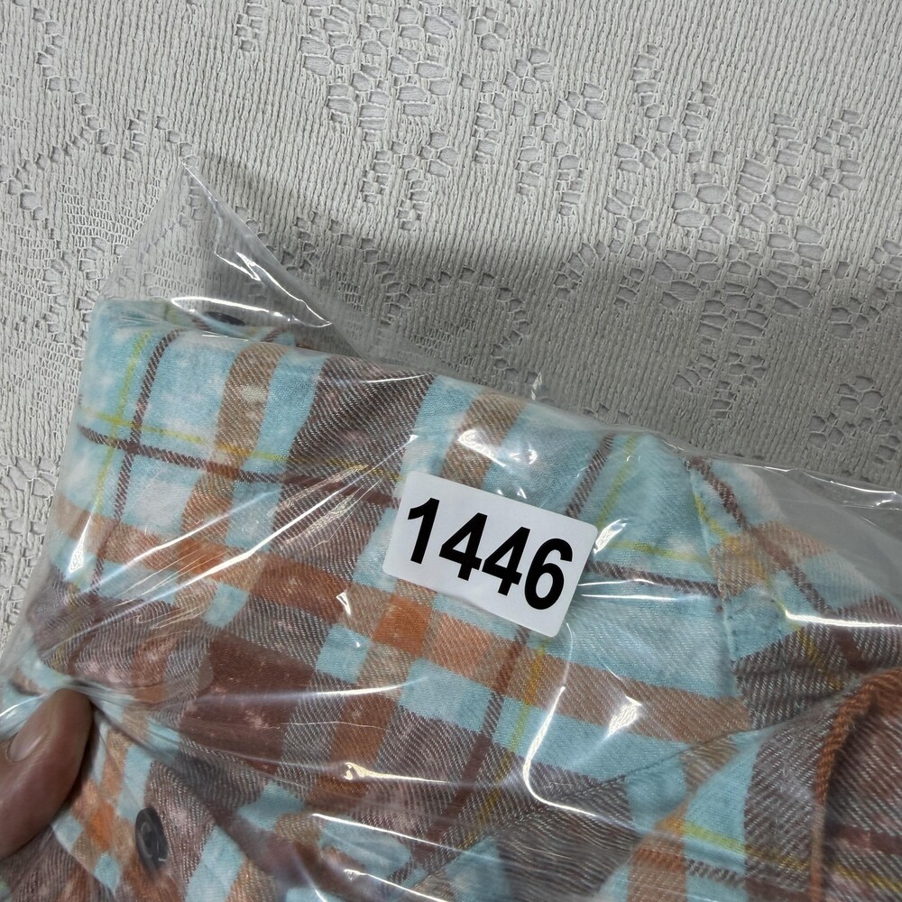 Angry Minnow Vintage Flannel Shirt Womens Medium Blue Plaid Wild Child Gypsy - Picture 13 of 13
